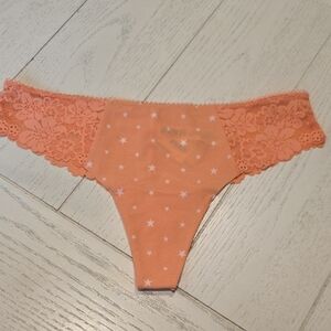 Victoria's Secret PINK Coral Lace Thong With Star Pattern